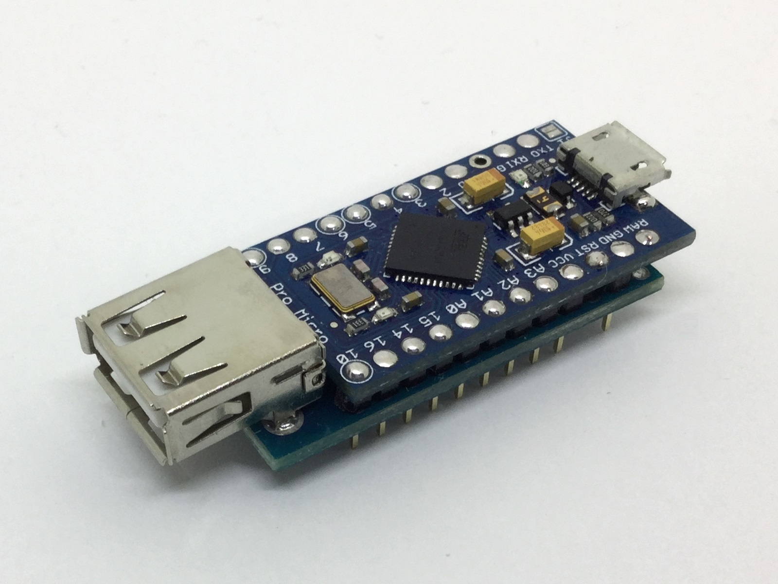 Pro Micro soldered onto USB Host Shield (Source: ht-deko.com)